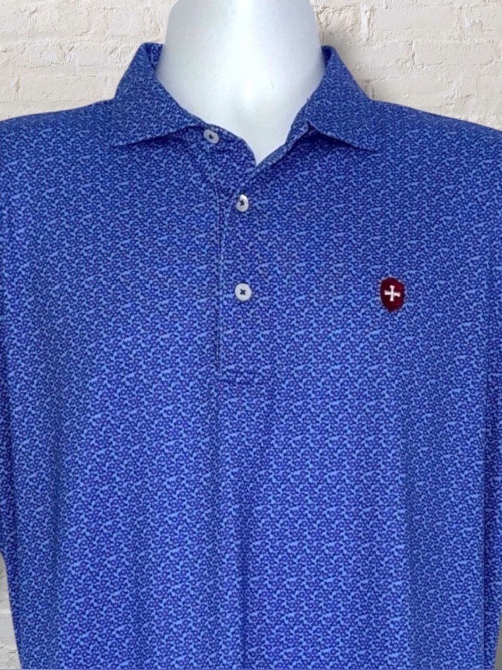 Turtleson Performance Polo Shirt Blue Floral Pattern XL Burnt Church Distillery